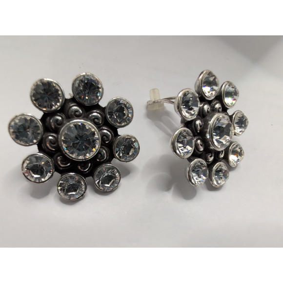 Brighton Vintage Crystal Clip Earrings rubber clip Dazzle nice! sparkly! - Picture 5 of 10